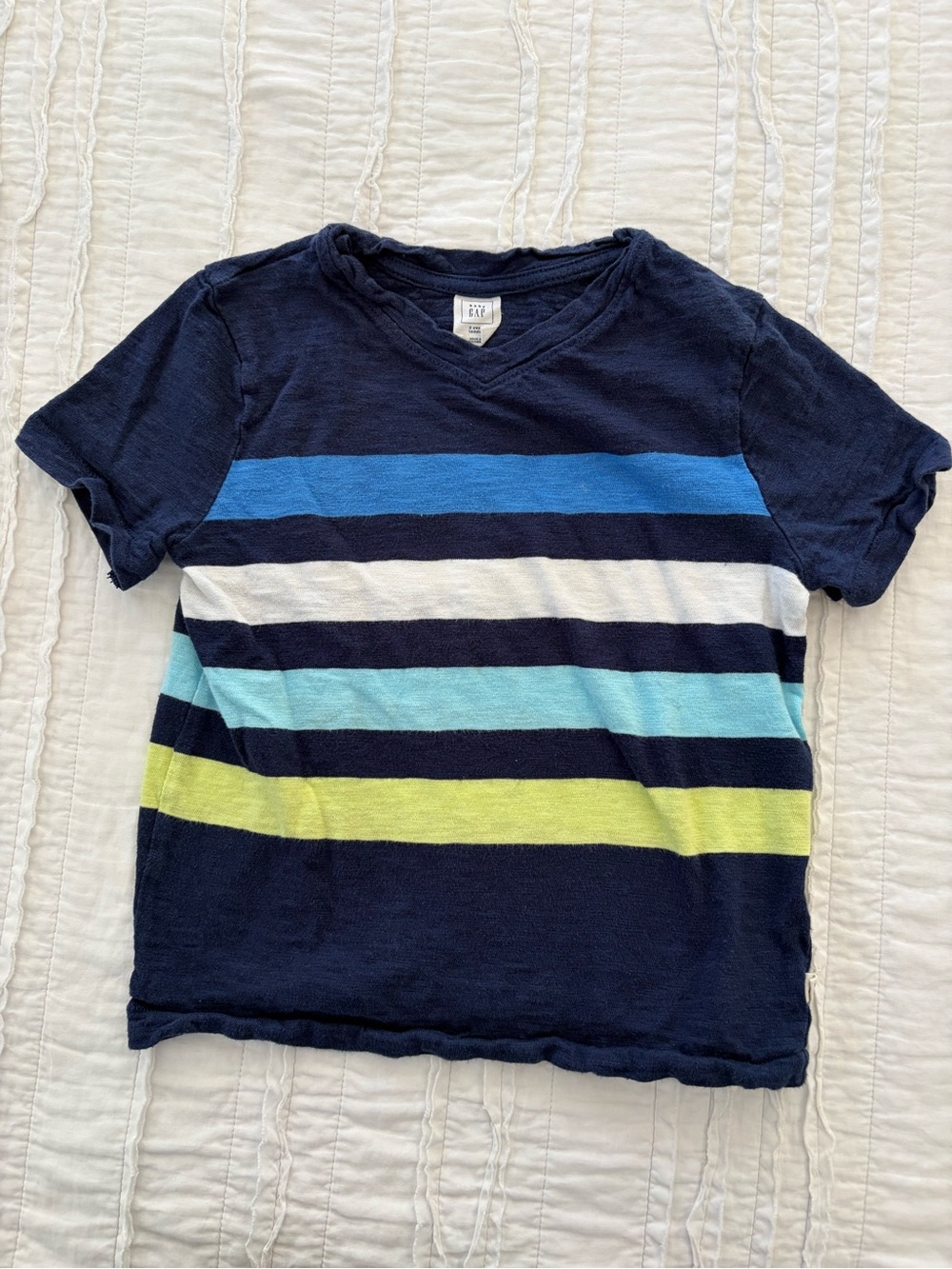 GAP Navy Short Sleeve Stripe Tee - Blue, White & Lime
